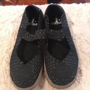 Corkys women’s size 7 black and silver slip on flat shoes